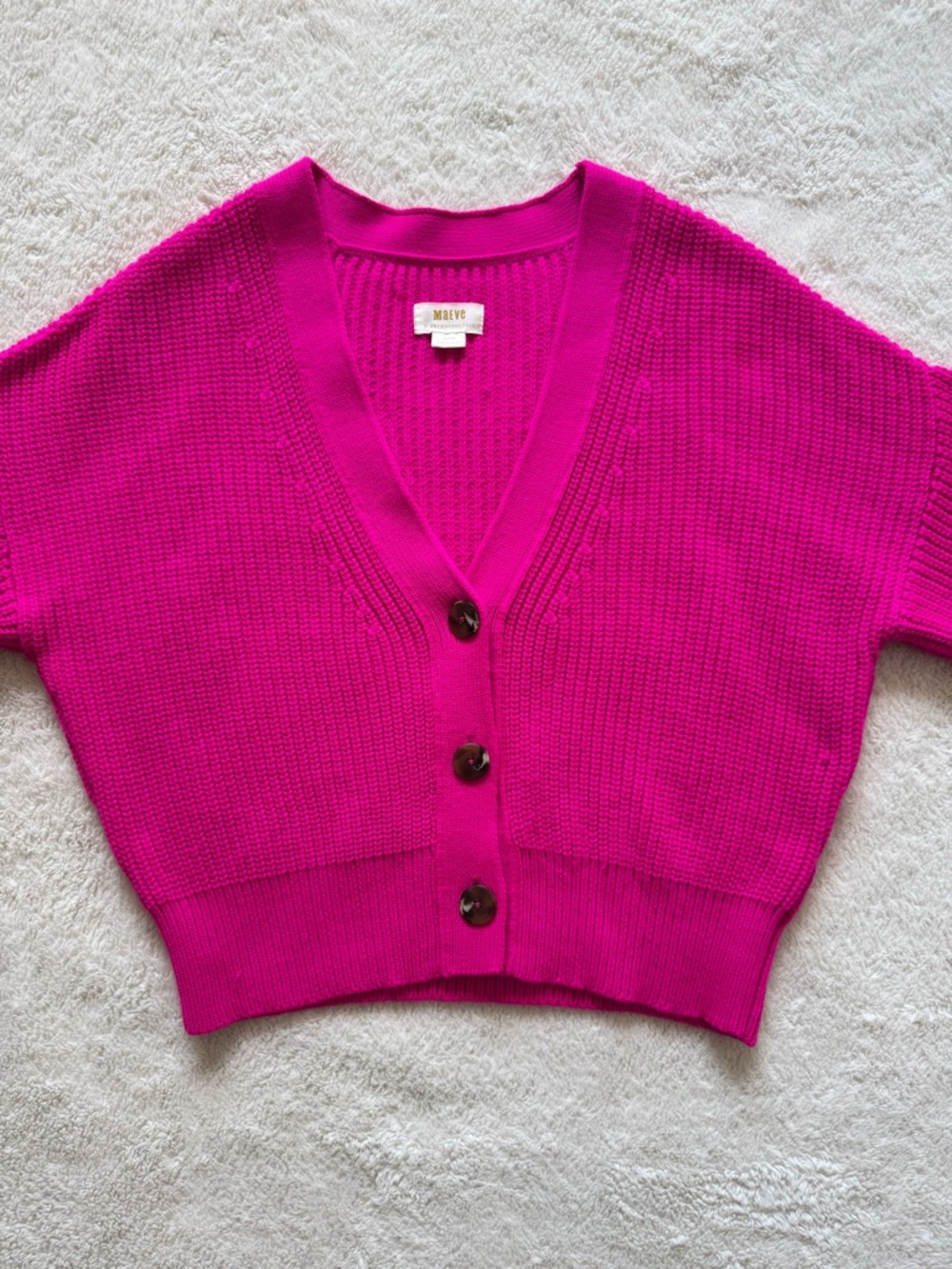 Anthropologie Maeve Bright Pink V-Neck Button Cardigan Sweater Medium